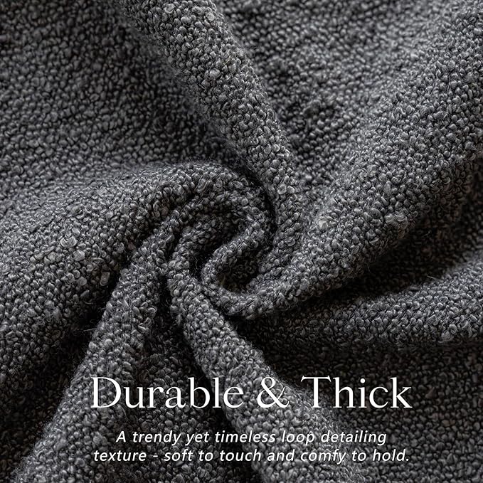 Foindtower Pack of 2 Textured Boucle Throw Pillow Covers Accent Solid Decorative Lumbar Pillow Cases Woven Couch Cushion Case for Sofa Living Room Home Decor, 12 x 20 Inch,Dark Grey