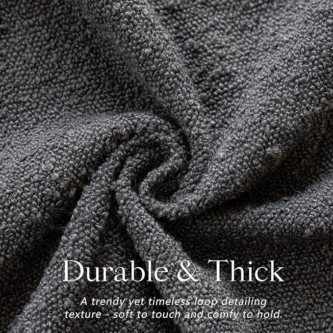 Foindtower Pack of 2, Decorative Textured Boucle Throw Pillow Covers Accent Solid Pillow Cases Cozy Soft Couch Cushion Case for Chair Sofa Bedroom Living Room Home Decor 22 x 22 Inch Dark Grey