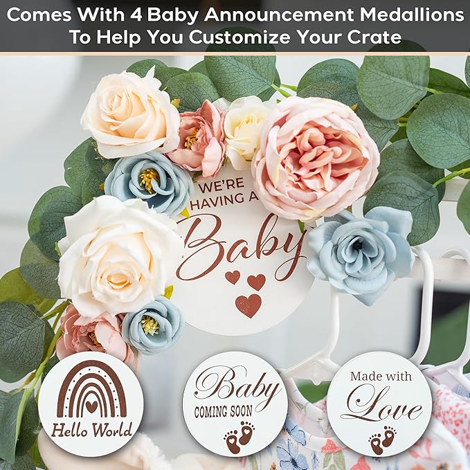 Wooden Crate Closet - Customizable Wooden Crate Box with Dual Rod System, Personalized Baby Basket Alphabet Letters, Easy Assembly Baby Baskets (Rustic White)