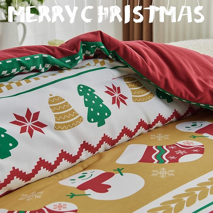 Bonlino Christmas King Comforter Set - 4 Pieces Fluffy Bedding, Farmhouse Boho Lightweight Xmas Red Striped Comforter for King Size Bed