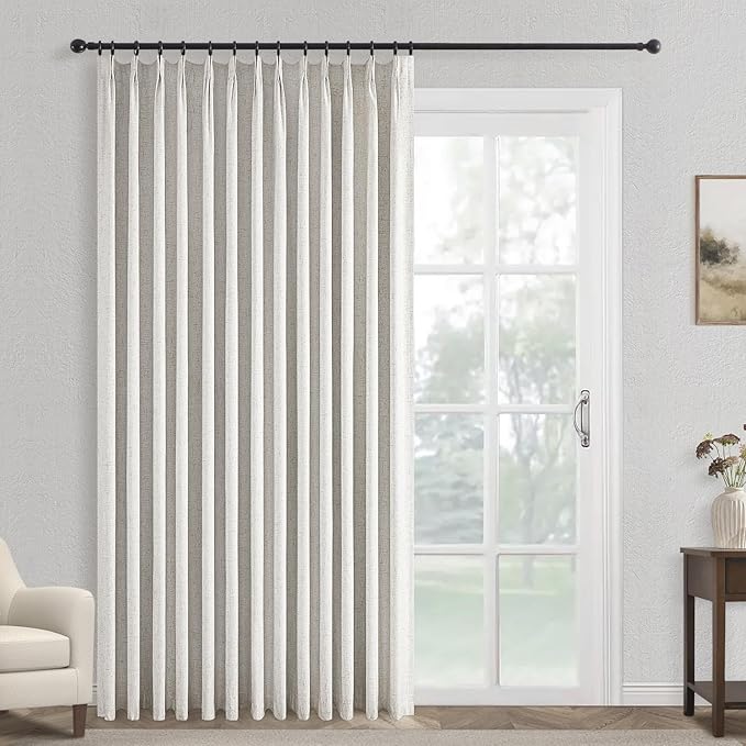 Topfinel Extral Wide Curtains, Pinch Pleated 100% Blackout Linen Luxury Drapery with Hooks for Patio Sliding Door Large Window Living Room Track System, 72" Wx108 L 1 Panel