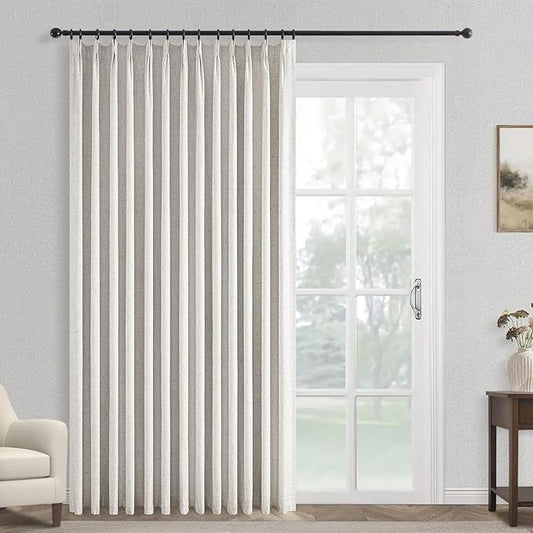 Topfinel Extral Wide Curtains, Pinch Pleated 100% Blackout Linen Luxury Drapery with Hooks for Patio Sliding Door Large Window Living Room Track System, 72" Wx108 L 1 Panel