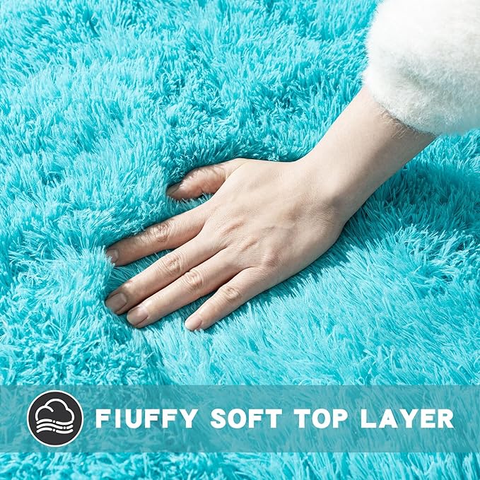 5x7 Area Rugs for Living Room, Fluffy Shaggy Rug Soft Carpets, Rugs for Bedroom Nursery Kids Room Dorm Home Decor Aesthetic, Teal Blue