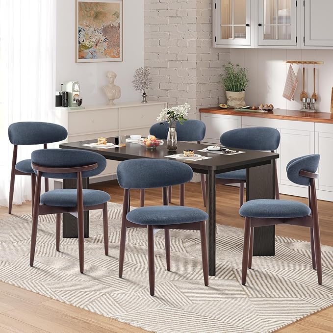 9-Piece Rectangular Dining Table Set for 8, 63" Industrial Kitchen Table with 8 Wooden Upholstered Dinner Chairs for Dining Room, Kitchen, Living Room, Black+Blue