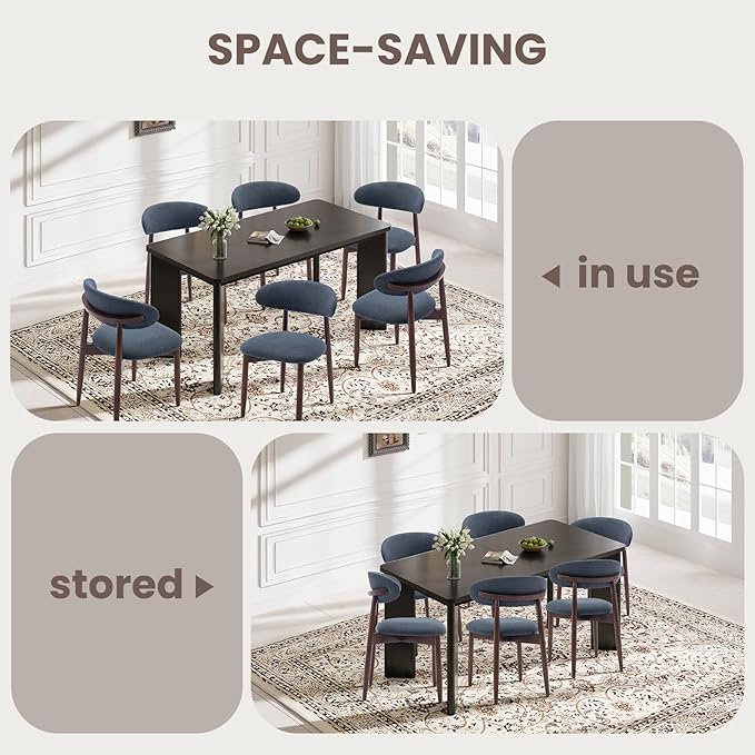 9-Piece Rectangular Dining Table Set for 8, 63" Industrial Kitchen Table with 8 Wooden Upholstered Dinner Chairs for Dining Room, Kitchen, Living Room, Black+Blue