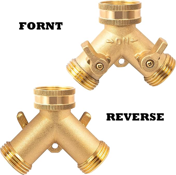 Xiny Tool Hose Splitter, Garden Hose Splitter Heavy Duty 2 Way, Solid Brass Water Hose Y Splitter 2 Valves with 2 Extra Rubber Washers