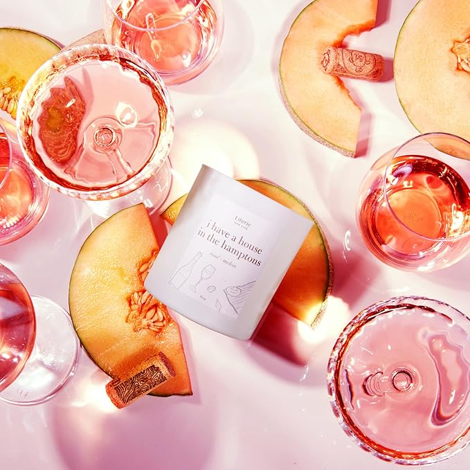 Literie NYC Inspired Scented Candle: I Have A House in The Hamptons - Rosé & Melon Scent, 9oz, 50 Hour Burn, Vegan Soy & Coconut Blend Candle for Home Decor, Gift for Women & Men