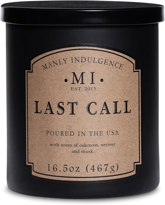 Manly Indulgence Last Call Scented Candles for Men, 16.5 oz Single Wick, Premium Soy Blend Wax, 60H Burn, Candles for Home Scented – Made in The USA