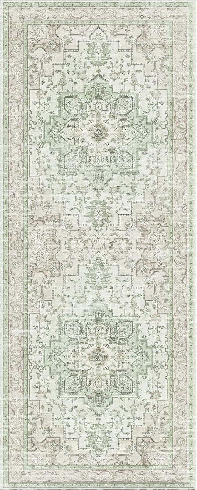 GENIMO 2x8 Runner Rugs for Hallway, Machine Washable Non Slip Vintage Rugs, Low Pile Lightweight Soft Print Rug for Enrtyway, Corridor, Home Office, Kitchen, Oat Light