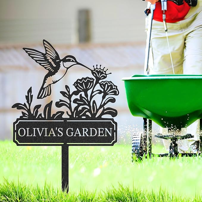 Personalized Garden Metal Sign, Custom Garden Stake, Hummingbird Yard Stake, Customized Name Sign for Outdoor, Outdoor Gardening Decor Gifts for Gardeners