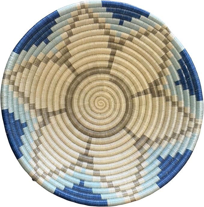 Handwoven African Basket Handmade sisal Fruit Bowl Wall Hanging decorative Baskets for Home Living Room Kitchen Centerpiece Zen Designs Arts and Crafts (Pastel Blue, 8in diameter)