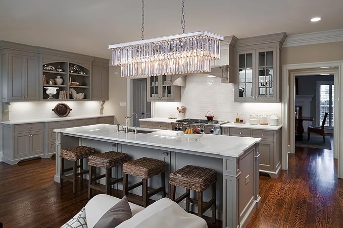 Wellmet 9-Light Crystal Chandelier 34.5 inch, Contemporary Modern Chandeliers Adjustable for Living Room, Dining Room, Pool Table Light, Kitchen Island Lighting (Chrome, 40 inches)