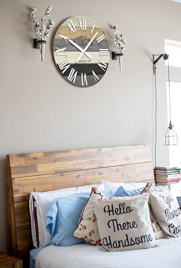 30" Wooden Multi-Color Maritime Coastal Beach Large Roman Wall Clock (Grey, 30 inch)