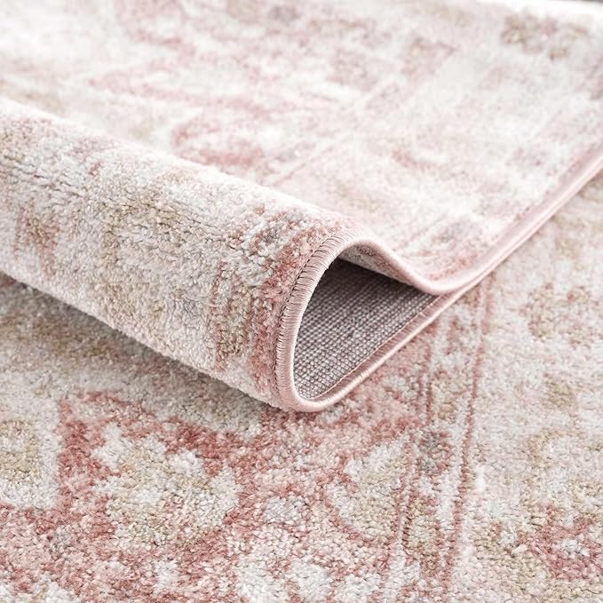 Blush & Light Pink Collection Kandos Bohemian Oriental Medallion Area Rug - Traditional Floral Carpet for Living Room, Bedroom - Blush, Dusty Pink, Cream - 3'11" x 5'7"