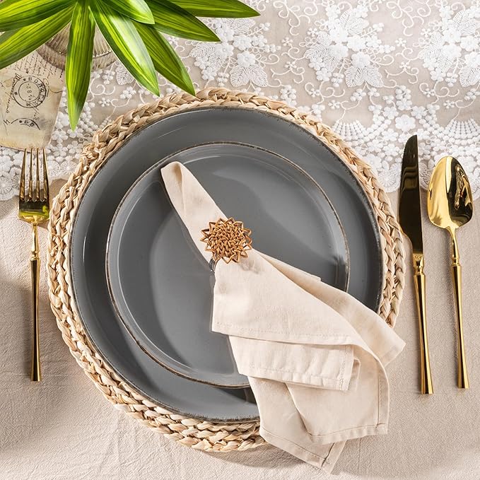 AmorArc Ceramic Dinnerware Sets for 4, 12 Pieces Handpainted Plates and Bowls Set with Rustic Terracotta Underside, Scratch Resistant Stoneware Dishes Set, Dishwasher & Microwave Safe