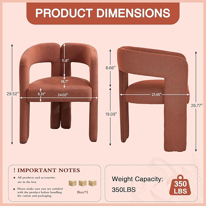 Modern Barrel Dining Chairs Set of 3, Upholstered Linen Dining Room Chair with Wooden Legs, Accent Chairs for Kitchen/Dining Room/Living Room,Orange