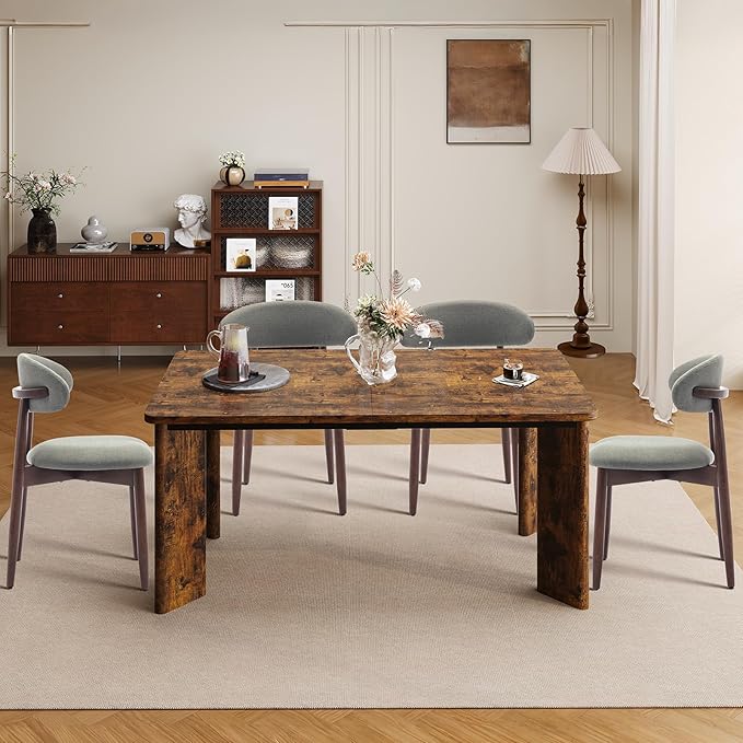 9-Piece Rectangular Dining Table Set for 8, 63" Industrial Kitchen Table with 8 Wooden Upholstered Dinner Chairs for Dining Room, Kitchen, Living Room, Brown+Green