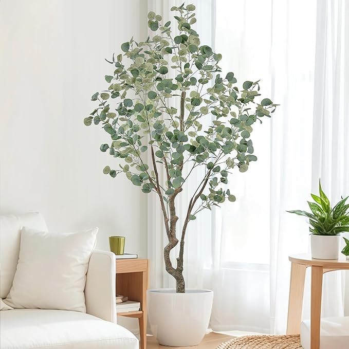 7ft(84IN) Tall Artificial Eucalyptus Tree Large Faux Plant with Realistic Trunks and Leaves,Fake Floor Potted Artificial Plants for Home Living Room Office Indoor Decor (7Feet,1Pack)