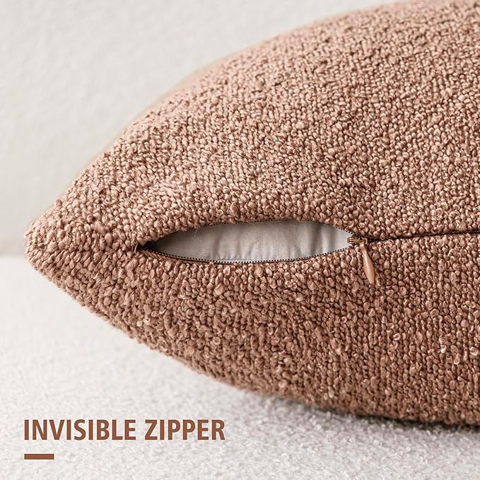 Foindtower Pack of 2, Decorative Textured Boucle Throw Pillow Covers Accent Solid Pillow Cases Cozy Soft Couch Cushion Case for Chair Sofa Bedroom Living Room Home Decor 22x22 Inch Dusty Orange Hazel