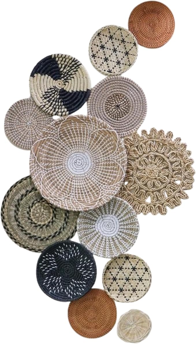 Chicvillage Boho Wall Basket Decor - 100% Natural Seagrass Wicker Wall Decor - Handmade Boho Wall Baskets & Woven Wall Decor Design from Vietnam