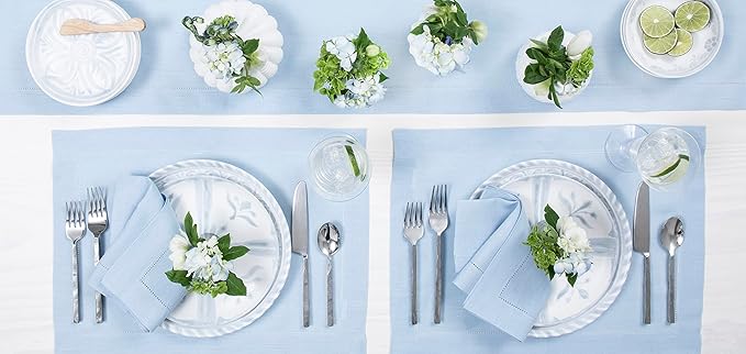 Solino Home Linen Hemstitch Table Runner 108 Inches Long - 100% Pure Linen Sky Blue Table Runner 14 x 108 Inch for Holiday - Classic Hemstitch