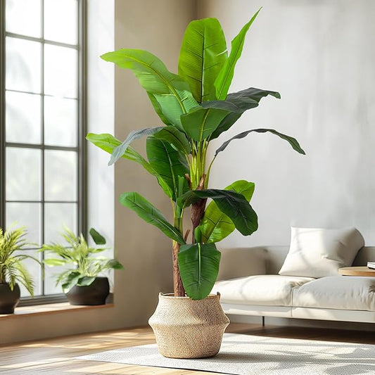 6FT Artificial Banana Tree Tall Fake Banana Leaf Plant Faux Banana Silk Tree Faux Banana Leaves for Home Swimming Pool Indoor Outdoor Patio Tropical Decor