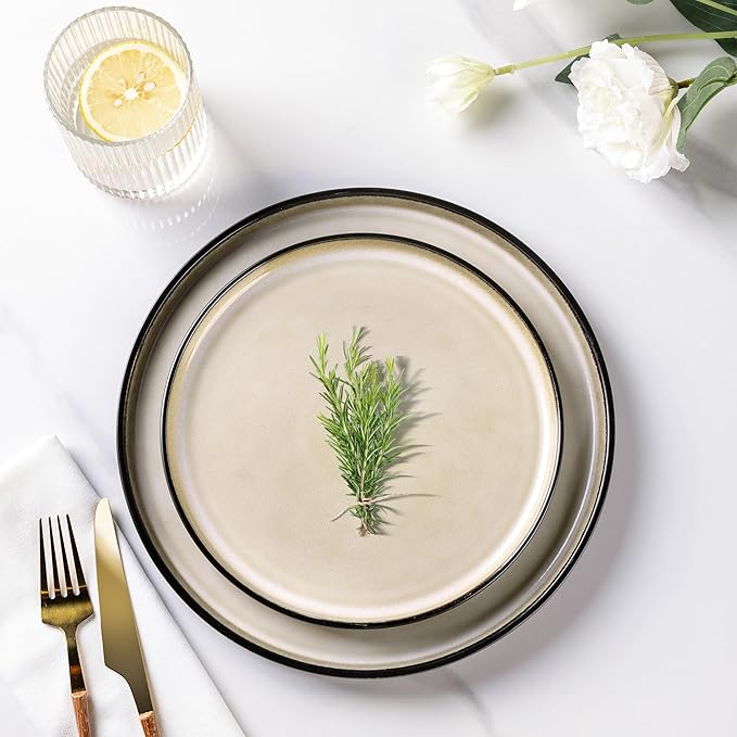 AmorArc Stoneware Dinnerware Sets,Round Reactive Glaze Plates and Bowls Set,Highly Chip and Crack Resistant | Dishwasher & Microwave Safe Dishes Set,Service for 4 (12pc)