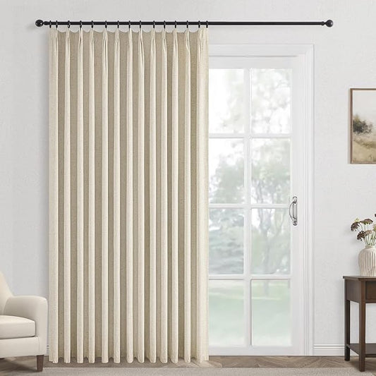 Topfinel Extral Wide Curtains, Cream BeigePinch Pleated 100% Blackout Linen Drapery Panels with Hooks, Pinch Pleat Drapes for Patio Sliding Door Large Window Living Room Track, 72" Wx96 L 1 Panel