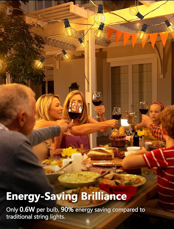 50FT Outdoor String Lights, G40 Globe String Lights with 25 Bulbs& 2 Spare, Waterproof Warm White Lights Indoor, Connectable Patio Lights for Outside Backyard Wedding Bistro Party Decor