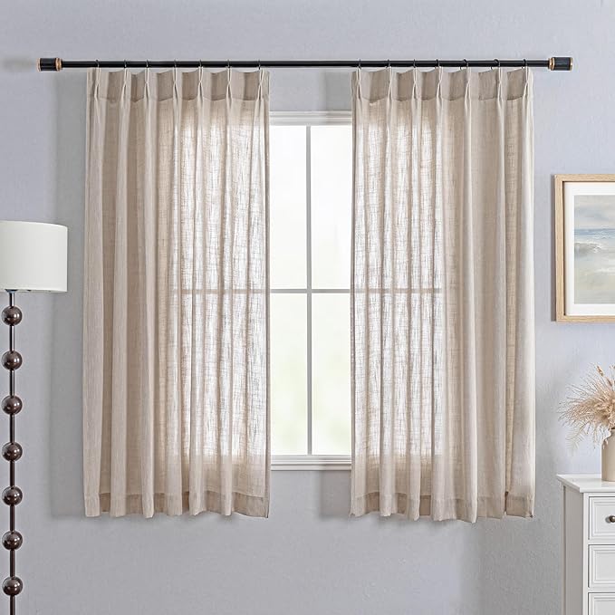 MYSKY HOME Curtains for Bedroom Semi Sheer Curtains 63 Inch Length for Dining Room Windows, Pinch Pleated Boho Linen Look Textured Fabric Soft Touch Light Filtering, 40" x 63", Taupe, Set of 2
