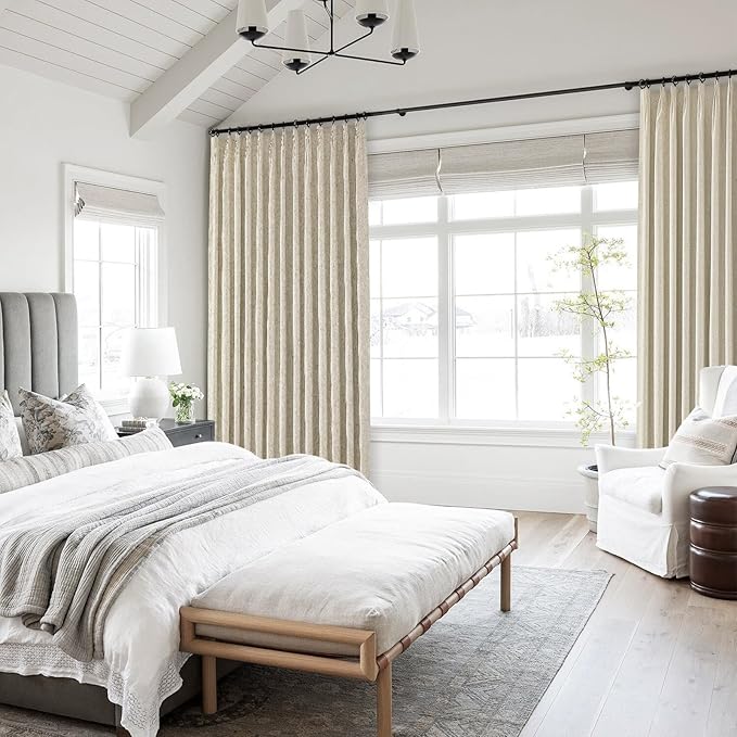 Topfinel Extral Wide Curtains, Cream BeigePinch Pleated 100% Blackout Linen Drapery Panels with Hooks, Pinch Pleat Drapes for Patio Sliding Door Large Window Living Room Track, 72" Wx96 L 1 Panel