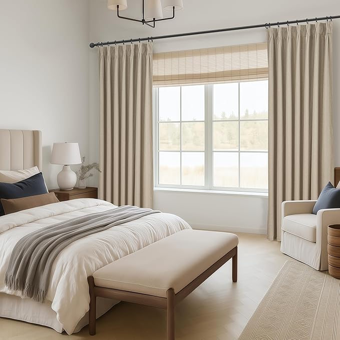 100% Blackout Viral Curtains 84 Inch Length 2 Panels Set Farmhouse Style for Bedroom Windows/Living Room Thermal Insulated Neutral Drapes Linen Blend Dark GreyBeige 7ft Long Pinch Pleated with Hooks