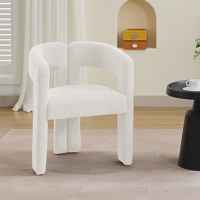 Modern Barrel Dining Chairs, Upholstered Linen Dining Room Chair with Wooden Legs, Accent Chairs for Kitchen/Dining Room/Living Room, Beige