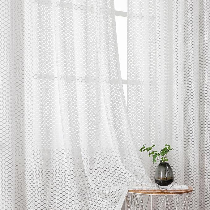 VISIONTEX Warp-Knitted Window Curtain Panels, Decor Light Filtering Semi Window Drapes Rod Pocket for Bedroom Living Room, Set of 2, 54 x 84 inch