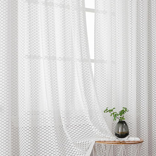VISIONTEX Warp-Knitted Window Curtain Panels, Decor Light Filtering Semi Window Drapes Rod Pocket for Bedroom Living Room, Set of 2, 54 x 95 inch
