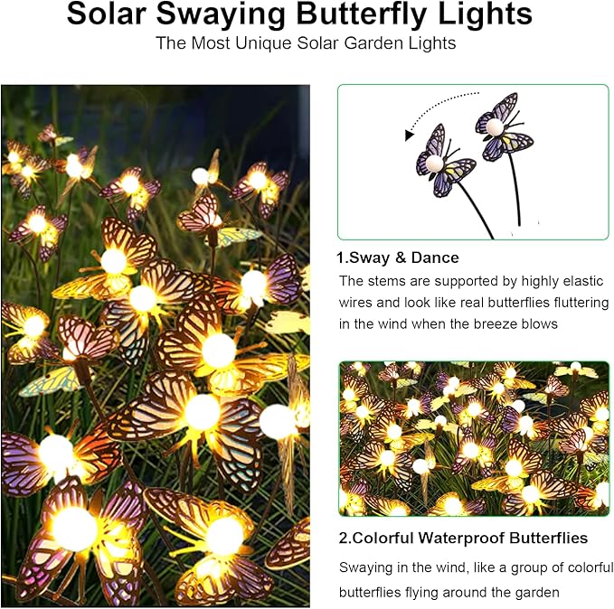 Solar Garden Butterfly Lights, 6 Pack 48 LED Solar Swaying Lights, Swaying in The Wind, Waterproof Firefly Light Outdoor Fairy Light for Garden Patio Yard Pathway Flower Bed Decoration