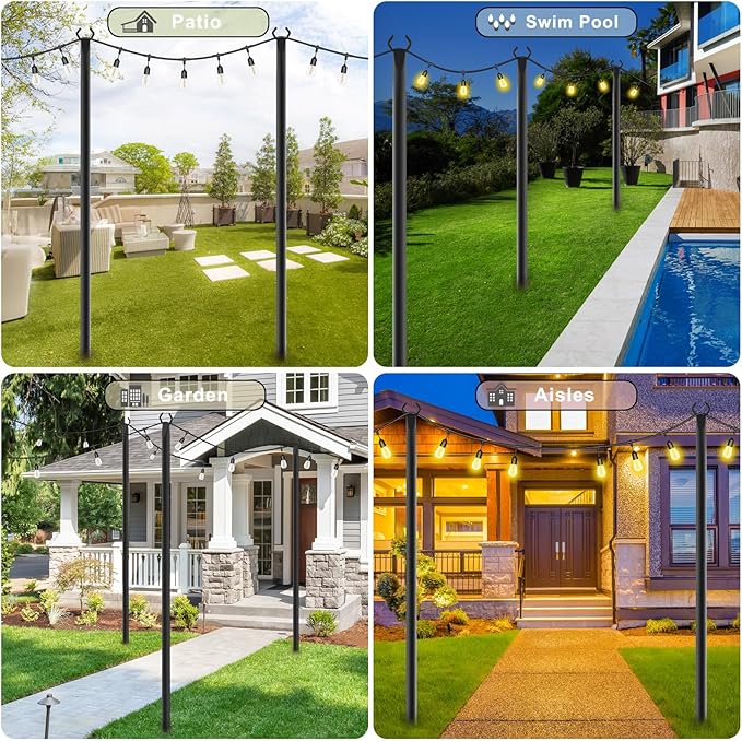4 Pack String Light Poles,Metal Poles for Hanging Outdoor Light Strings,7 Pack 10 FT Light Poles Stand for Outside Garden,Patio,Wedding,Backyard,Deck,Party