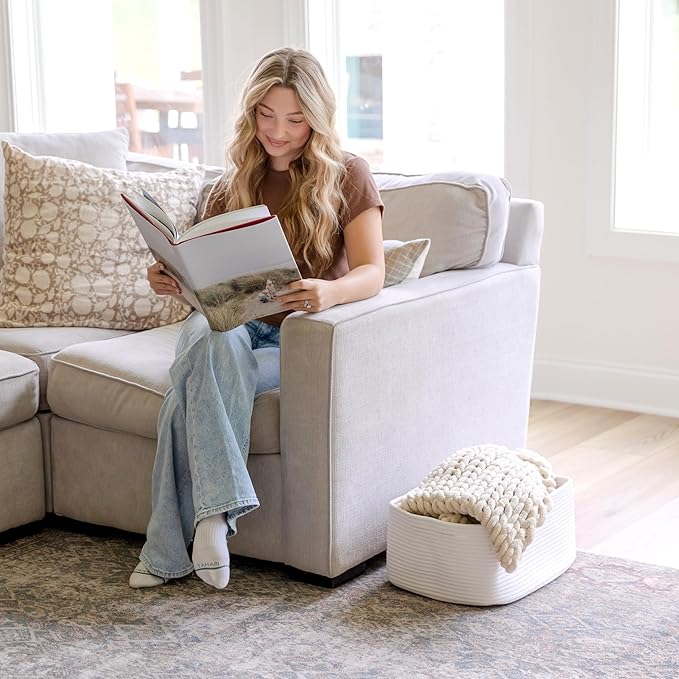 NaturalCozy Storage Baskets 16.8”x13”x7.6” Cotton Rope Woven Baskets for Organizing 3-Pack | Toy Storage Bins | Basket for Shelves, Laundry, Blanket, Clothes, Closet, Kitchen, Bathroom, Gifts