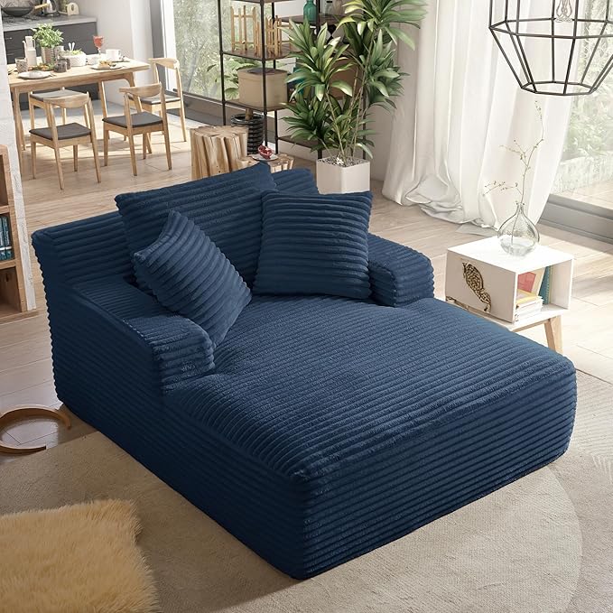 Boneless Couch Sofa Chiar Chaise Lounge Chair Indoor Upholstered Corduroy Couch Cloud Sleeper Sofa Oversized Reading Chair for Living Room No Assembly Required (Blue, 50" W x 67" D)