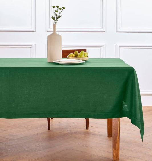 Solino Home Linen Tablecloth for Rectangle Tables 60 x 90 Inch - 100% Pure Linen Pine Green Table Cloth - Fete, Machine Washable Cloth Tablecloth for Fall, Autumn, Thanksgiving, Christmas