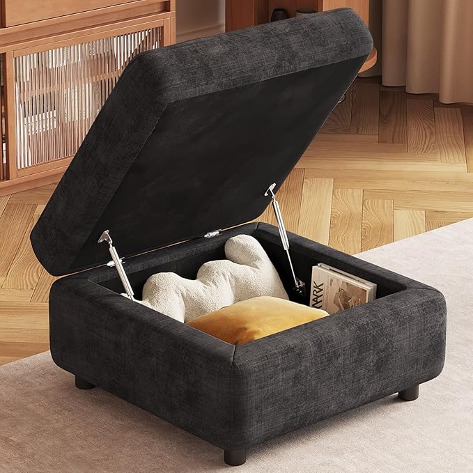 Grey Ottoman with Storage, Modular Footrest for Sofa Couch Sectional, Convertible Lounge Seat with Hidden Storage, Comfortable Sofa Accessory for Living Room Bedroom Apartment Spaces