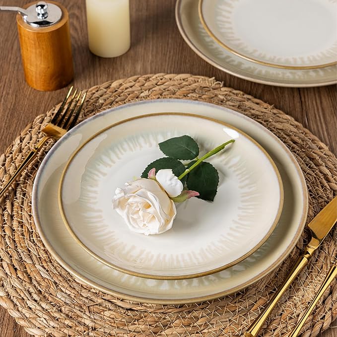 LERATIO Ceramic Dinnerware Sets for 4,Porcelain Plates and Bowls Sets,Handmade Reactive Glaze Dishes Set,Chip Resistant and Scratch Resistant | Oven&Dishwasher & Microwave Safe,Service for 4