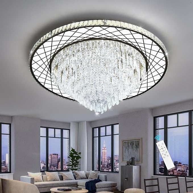 Large Chandelier for Living Room High Ceiling Modern Crystal Ceiling Chandeliers Light for Dining Room Entryway Lights with 90W LEDs Dimmable Bulbs Black Lighting Fixtures