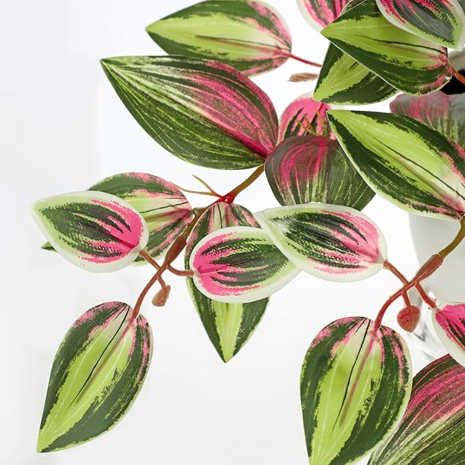 Briful Small Faux Plants Indoor Artificial Potted Silk Plants Fake Watermelon Peperomia Trailing Vine Plant for Home Office Bathroom Table Shelf Mantle Modern Decoration(Red Green- 1 Pack)