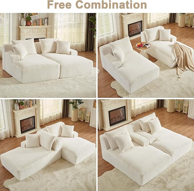 GNIXUU 78.8" Corduroy Boneless Chaise Lounges Sofa, Oversized Double Lounge Chair Indoor, Fluffy Upholstered Cloud Loveseat Sleeper Couch Bed for Living Room Bedroom Reading(Beige)
