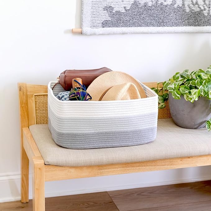 NaturalCozy Storage Baskets 16.8”x13”x7.6” Cotton Rope Woven Baskets for Organizing 3-Pack | Toy Storage Bins | Basket for Shelves, Laundry, Blanket, Clothes, Closet, Kitchen, Bathroom, Gifts