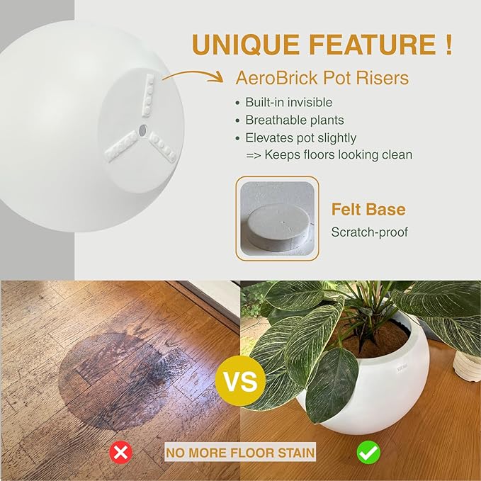 Globo Large Fiberstone Plant Pot, Large Planters for Indoor Plants, Outdoor Planters for Porch (Kilim Beige, 20" D x 16" H)