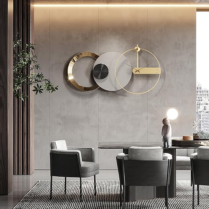 Wall Clock Large 33 Inch - Modern Metal European Style, Battery Operated Silent Non-Ticking Decorative Clock for Living Room Bedroom Home Office