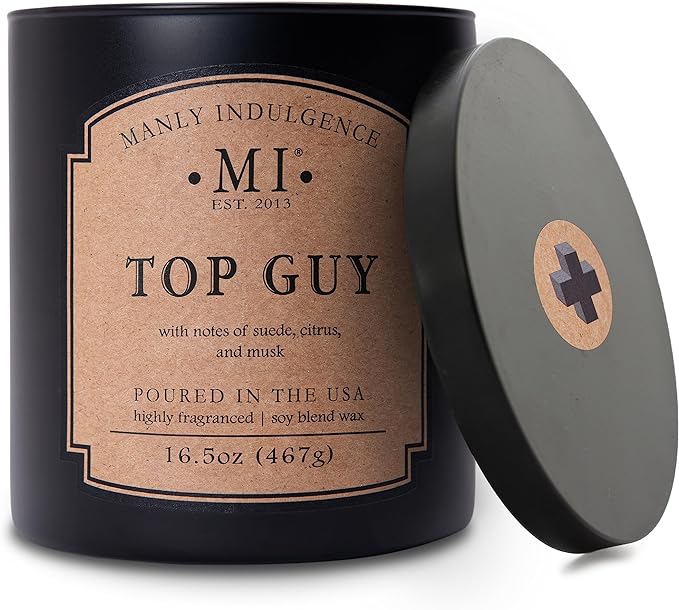 Manly Indulgence Top Guy Scented Candles for Men, 2 Wick, 16.5 oz, Premium Soy Blend Wax, 60H Burn, Candles for Home Scented - Made in The USA