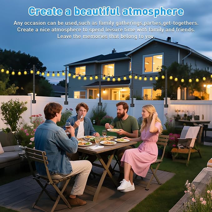 8 Pack 2.8Ft String Light Poles,Light Poles for Outside Lights,Outdoor with Fence Brackets Hanging Lights,Metal Stand Deck Patio Backyard